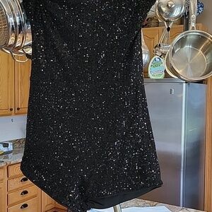 superdown Black Sequin Strapless Romper Size M
